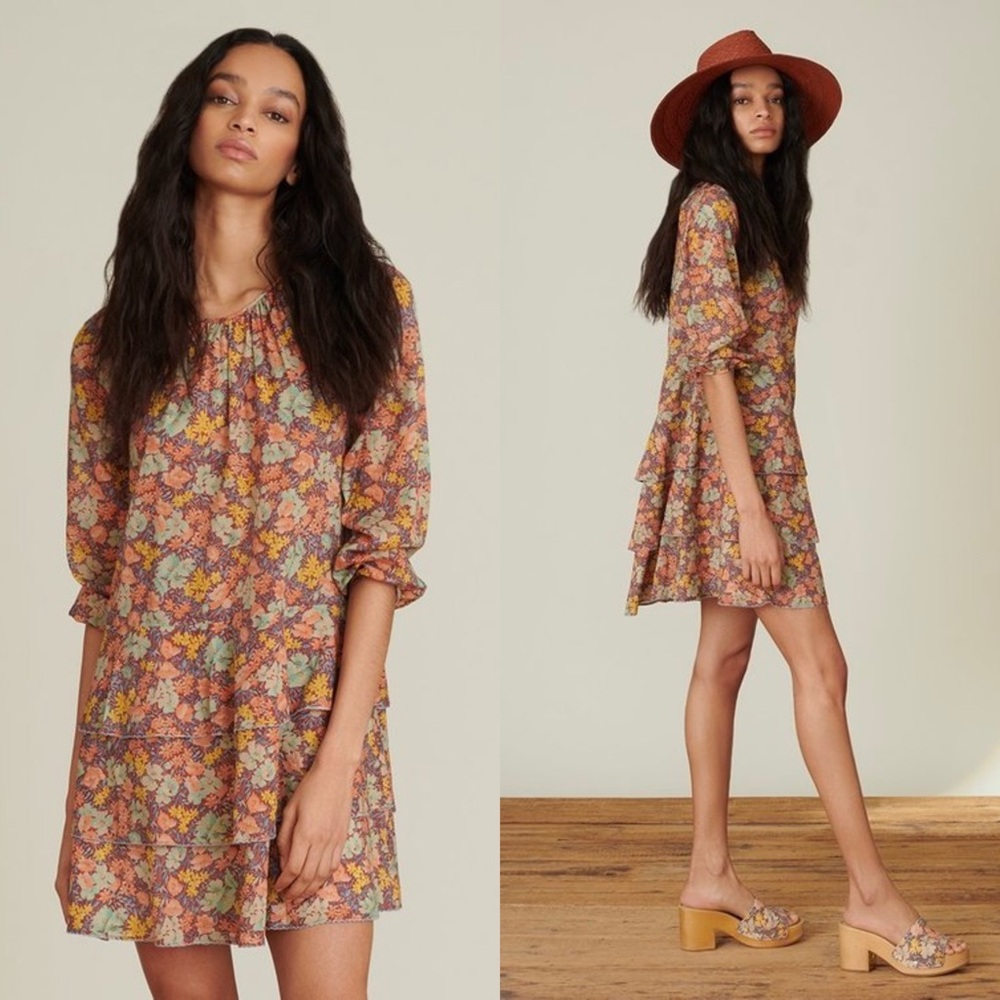 VERONICA BEARD Floral Cotton Long Sleeve Tiered Soft Girl Cottagecore Dress XS‎
